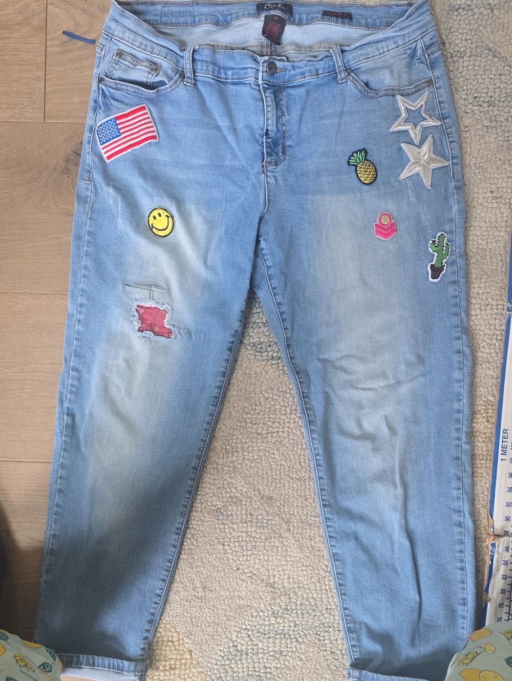 Earl Jeans Light Blue Boyfriend Jeans with Embroidered Patch Details
